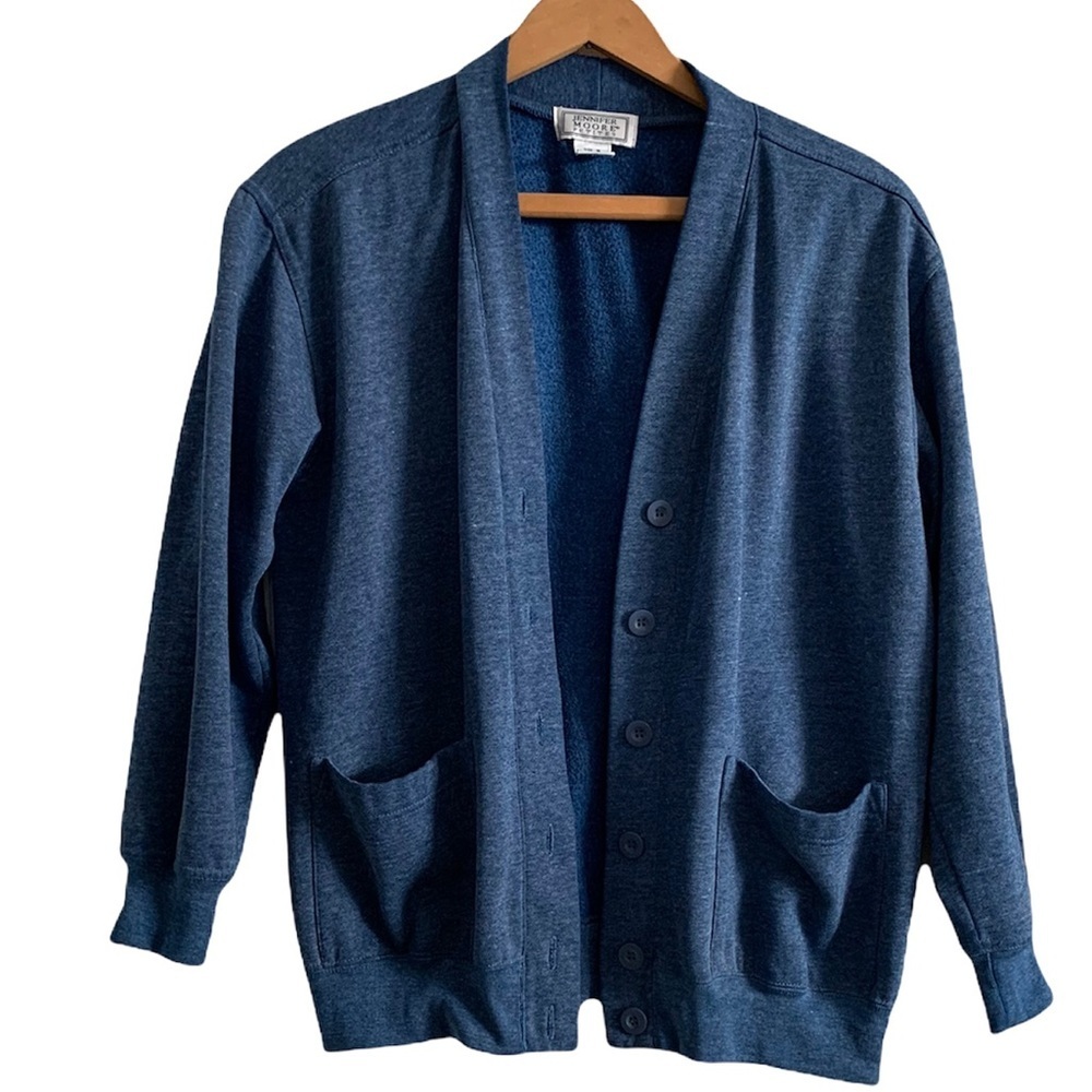Jennifer Moore Womenโs Blue Cardigan Sweater Size small